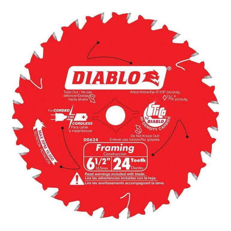 Disco Sierra Circular D0624 6 1/2 Diablo 24 Dientes Eje 5/8-0