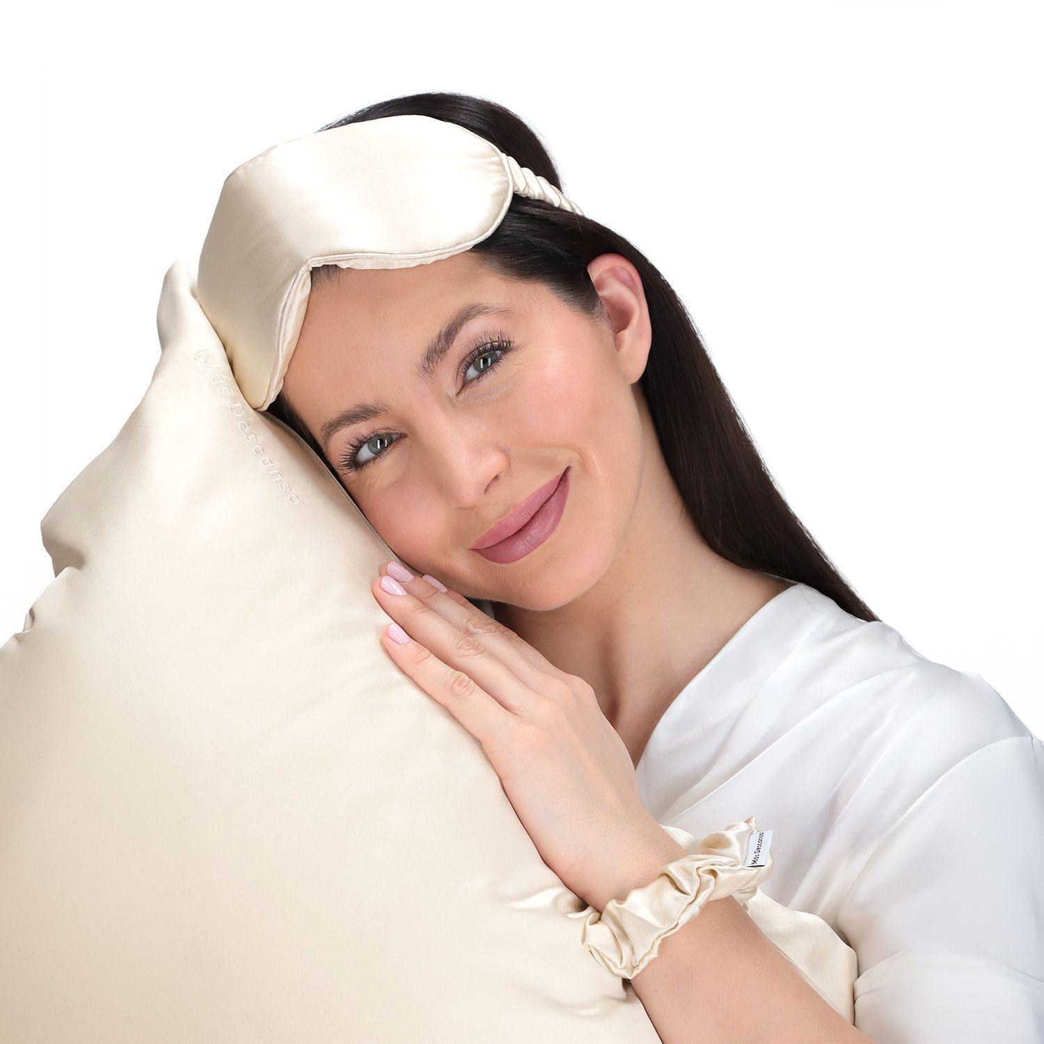 Funda de Almohada de Seda Queen Marfil-3