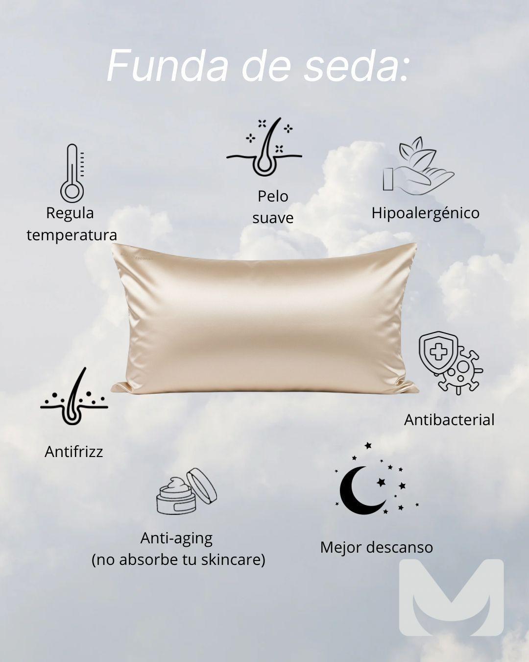 Funda de Almohada de Seda Queen Marfil-7