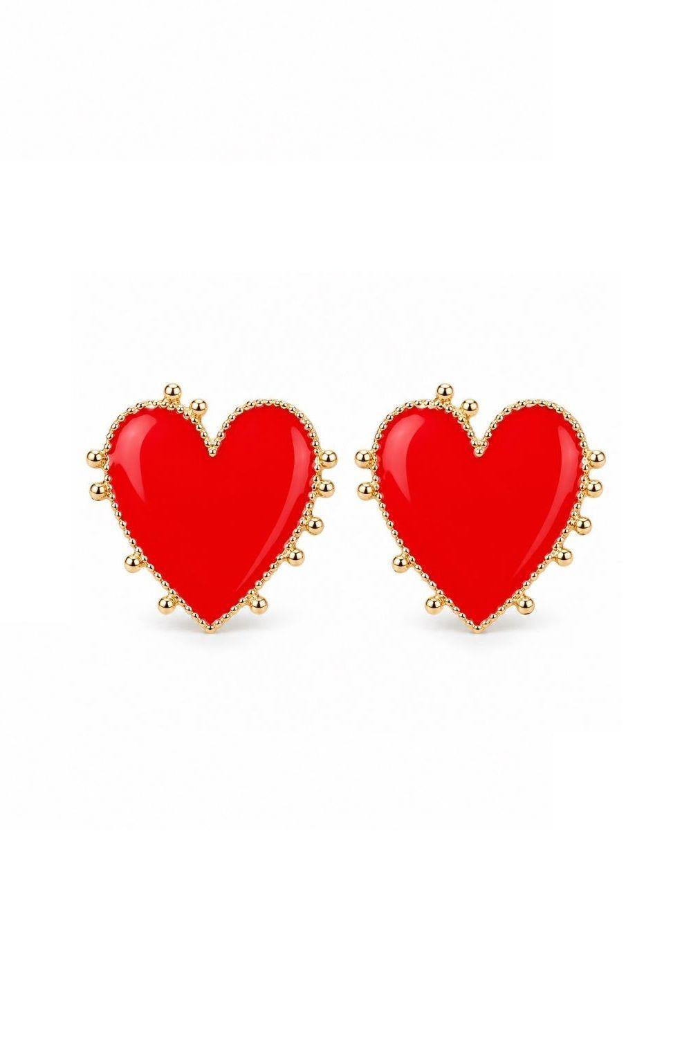 Aros Pendientes Mujer Diseño Corazón color Rojo-0