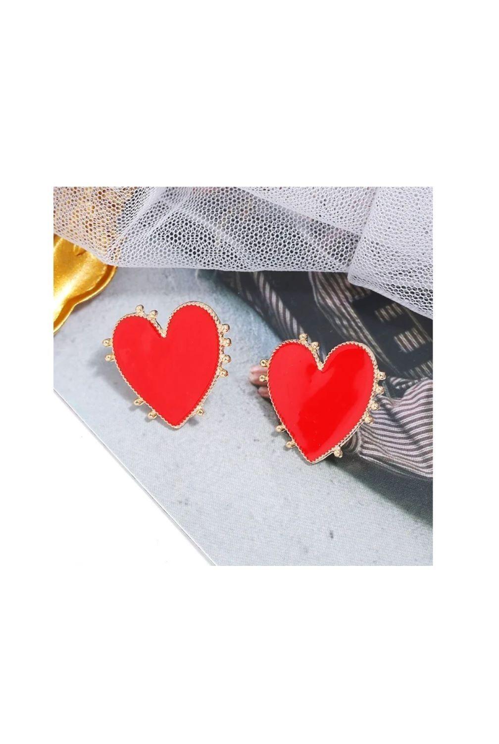Aros Pendientes Mujer Diseño Corazón color Rojo-1