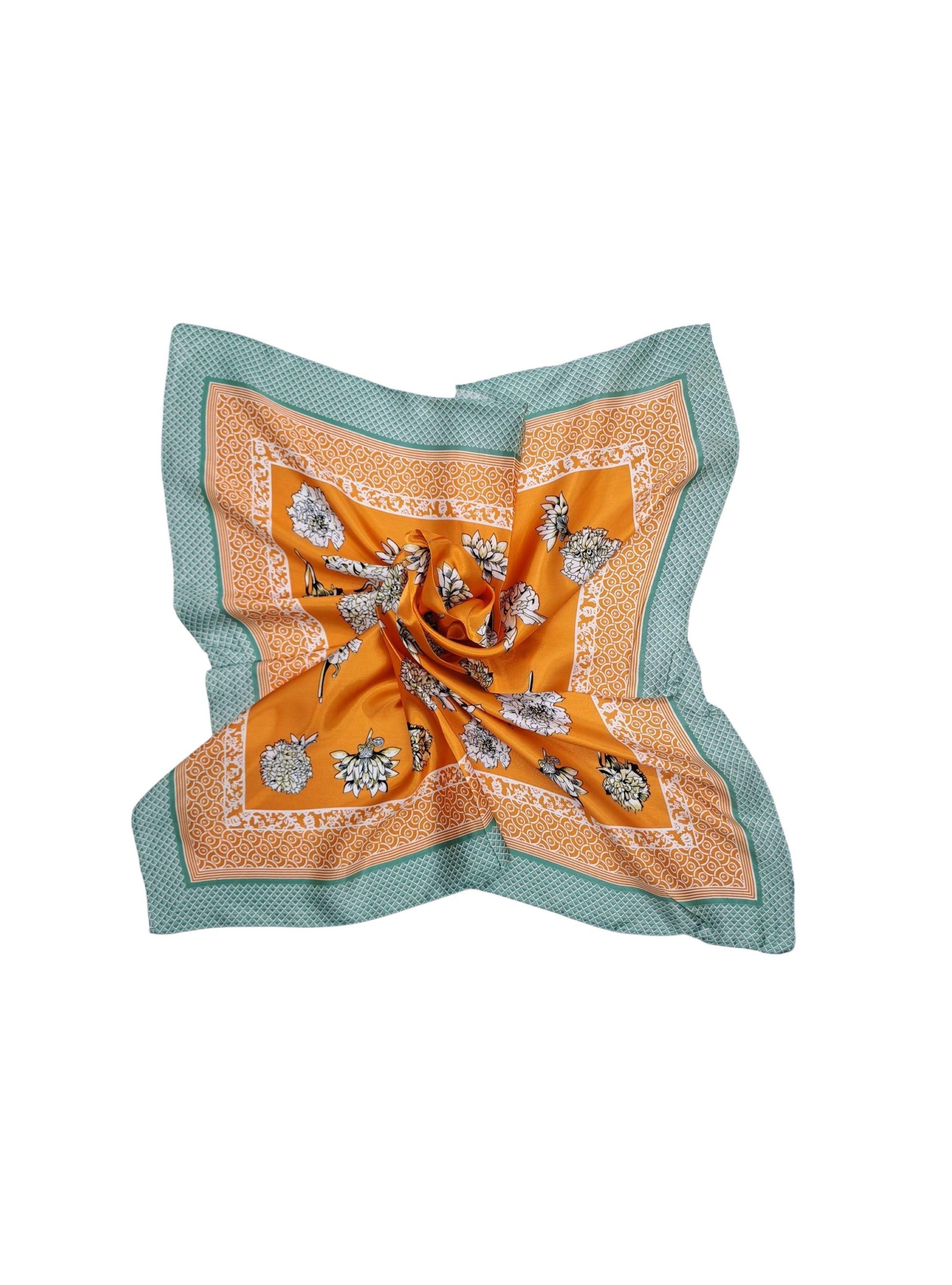 Pañuelo Satinado Mujer Color Naranja y Verde Agua 60 x 60 cms-2