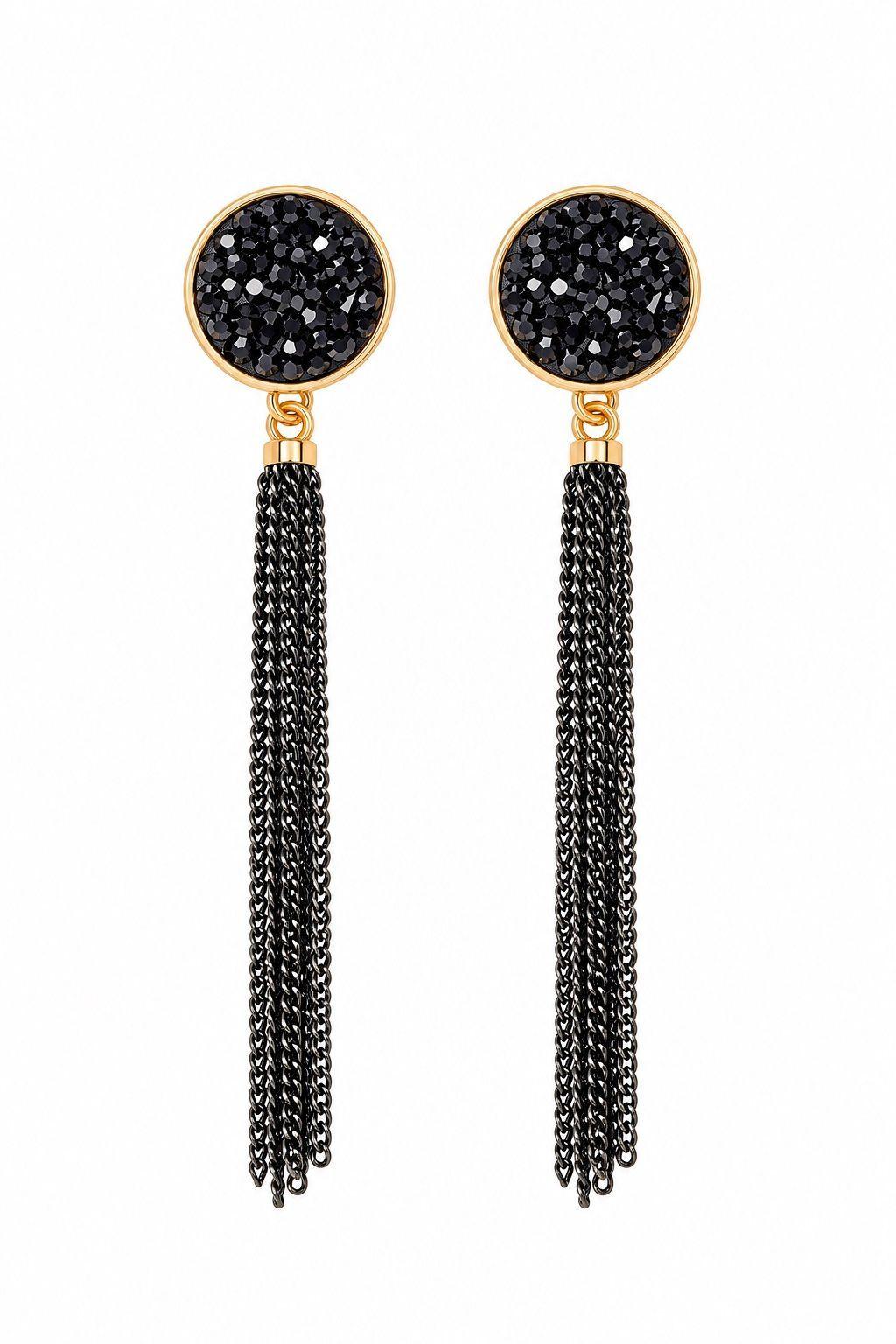 Aros Pendientes Colgantes Mujer Diseño Borla Negra-0