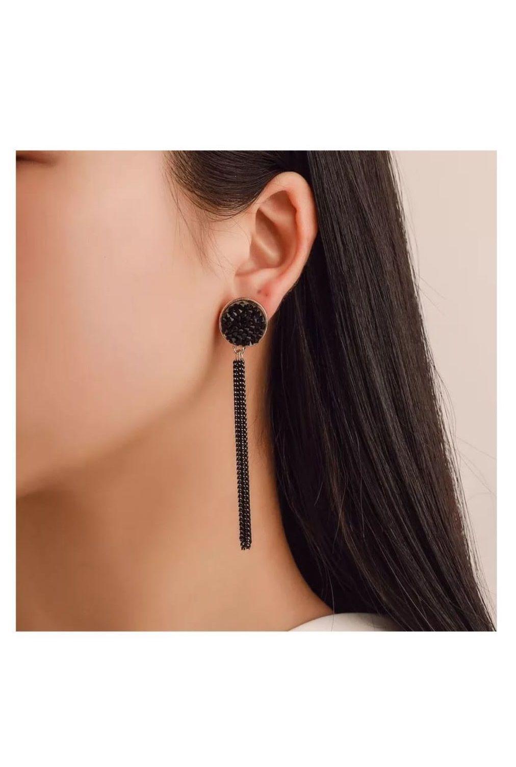 Aros Pendientes Colgantes Mujer Diseño Borla Negra-1