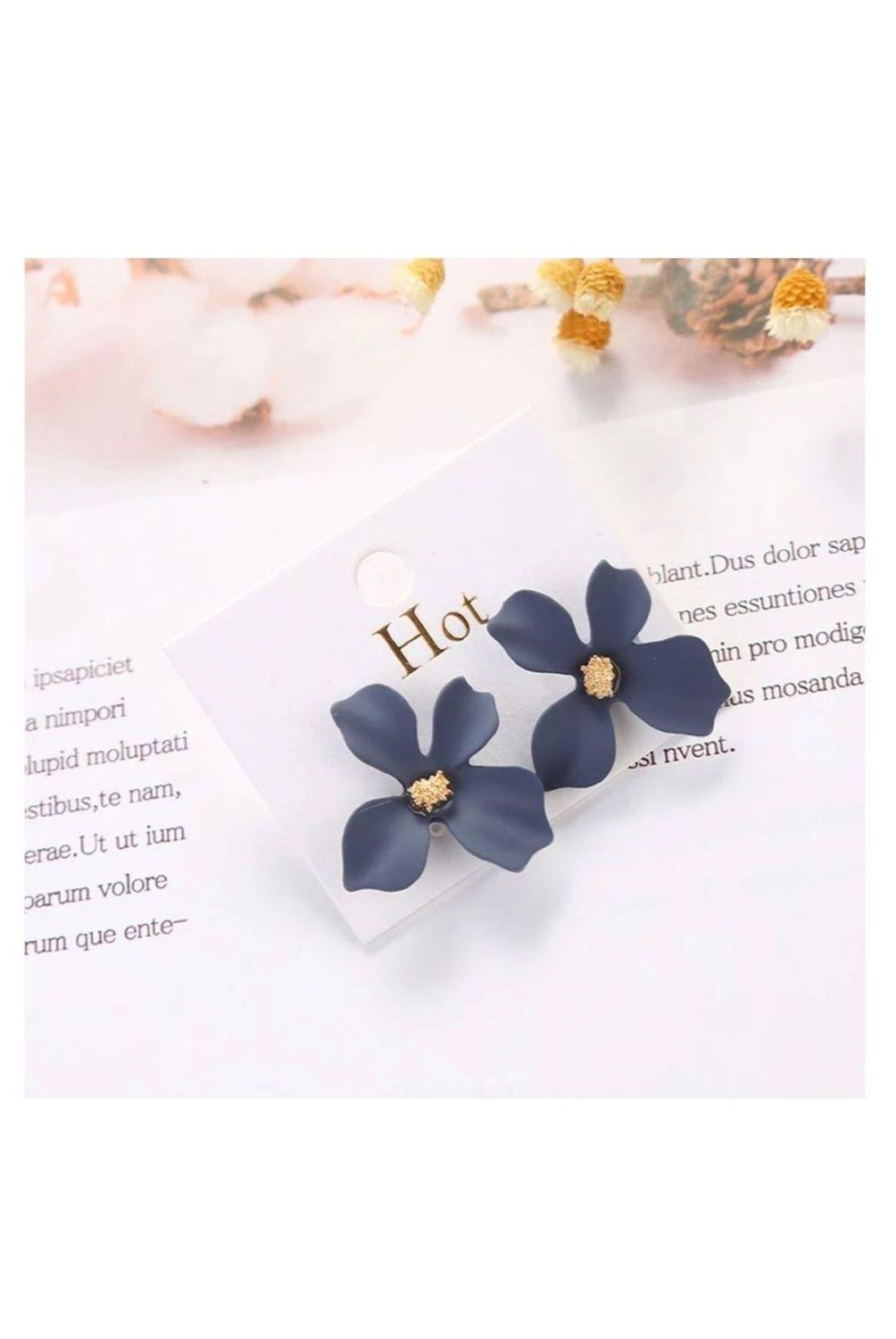 Aros Pendientes Mujer Modelo Flor color Azul-1