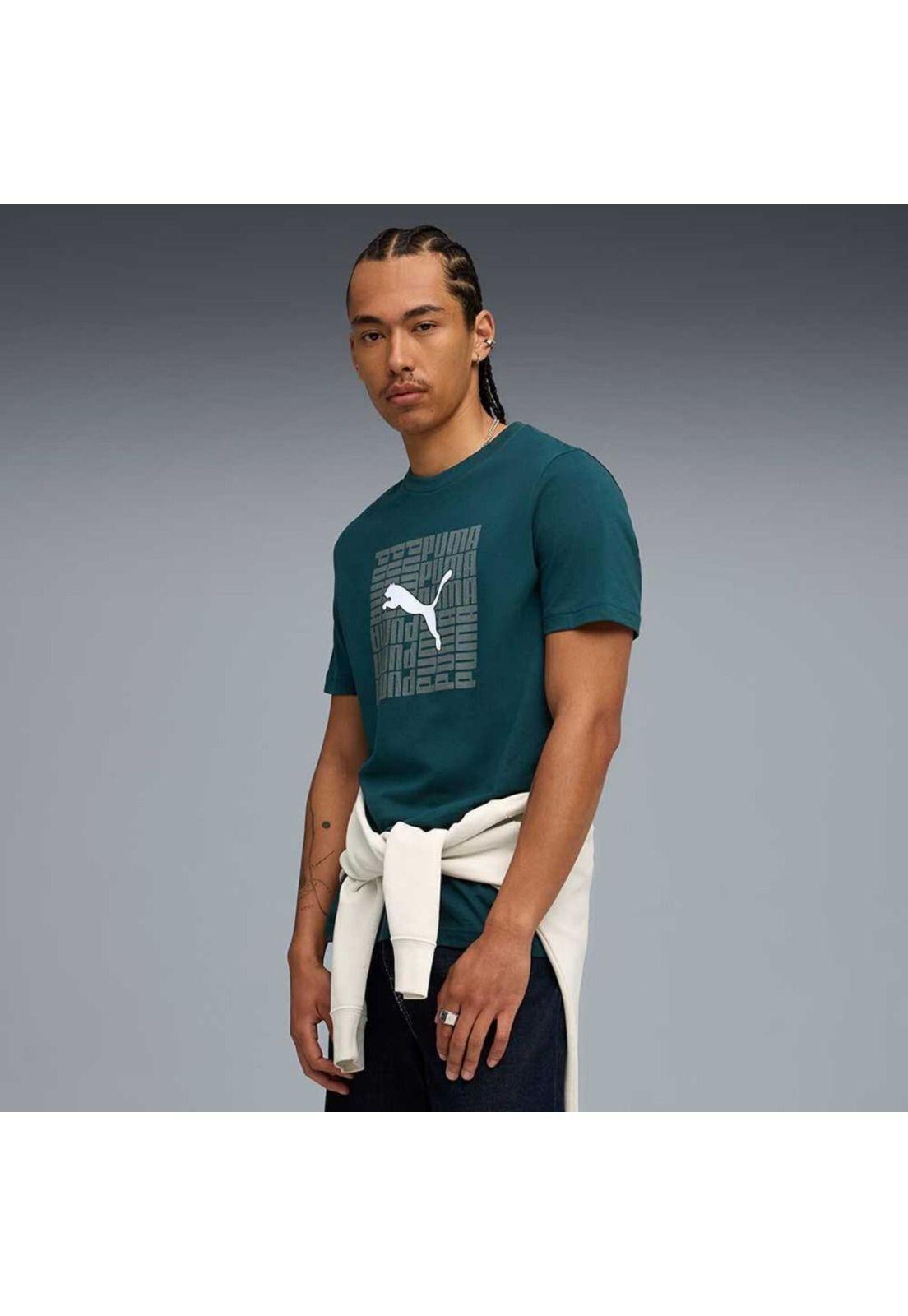 Polera Hombre Graphic Verde Puma-2