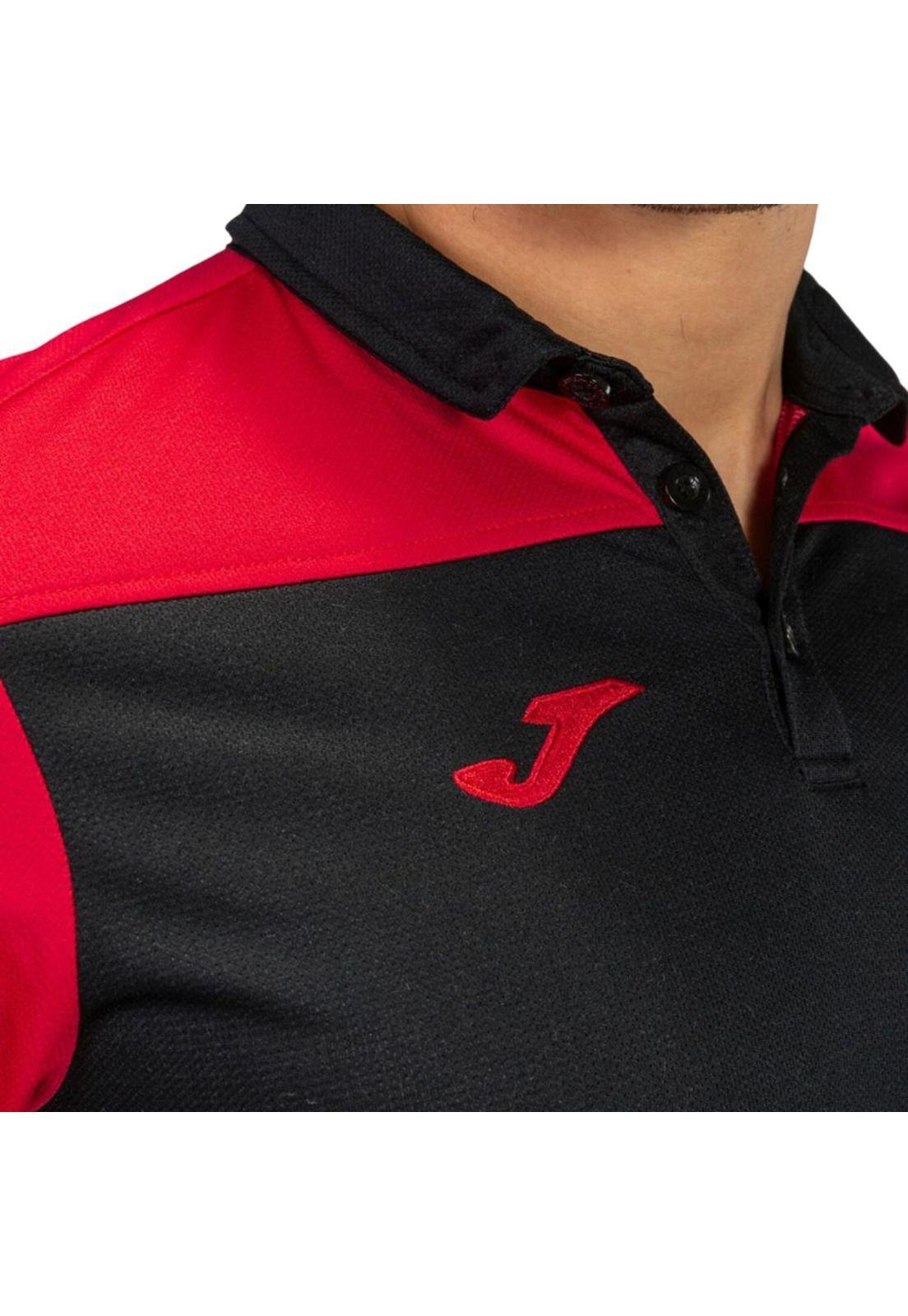 Polera Polo Hombre Hobby II Negro Rojo Joma-2