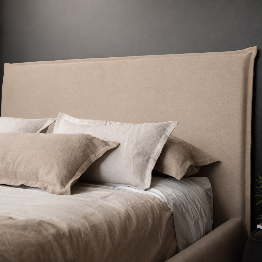 RESPALDO DE CAMA - PLAZA Y MEDIA - CON FUNDA LAVABLE - MODELO PESTAÑA - LINO BAHIA BEIGE-1