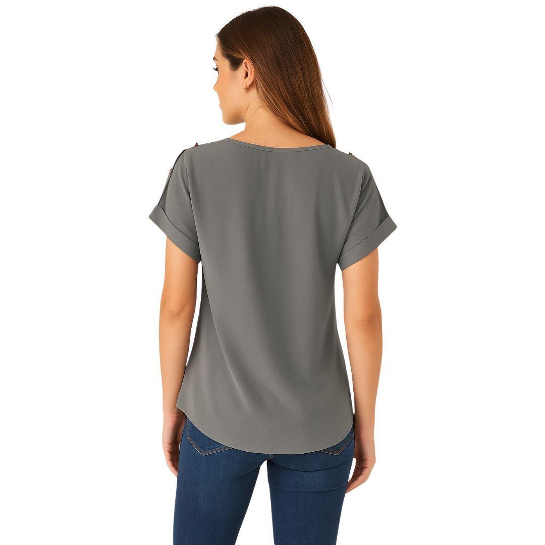 Blusa Casual Gris y Cuello en V-2
