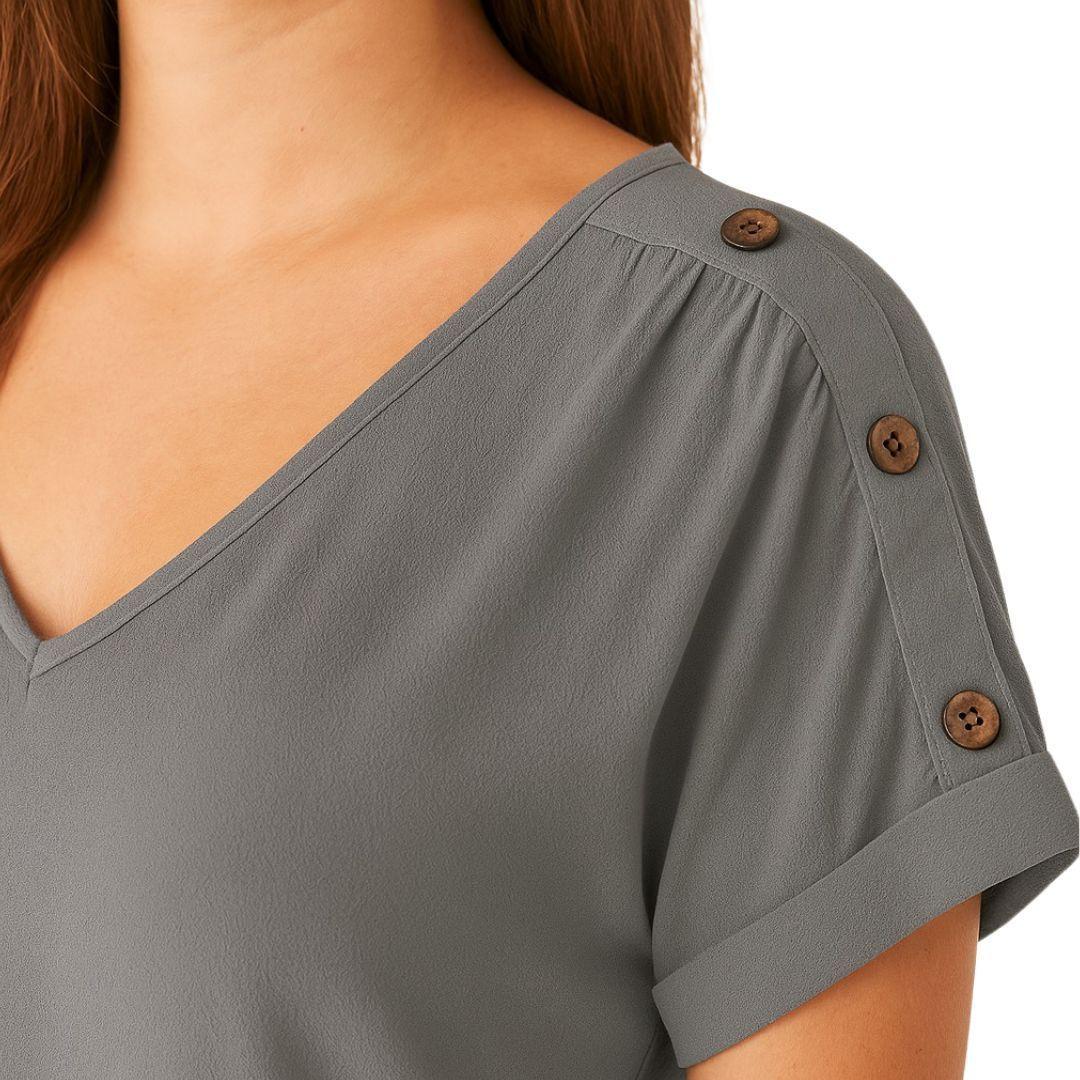 Blusa Casual Gris y Cuello en V-3