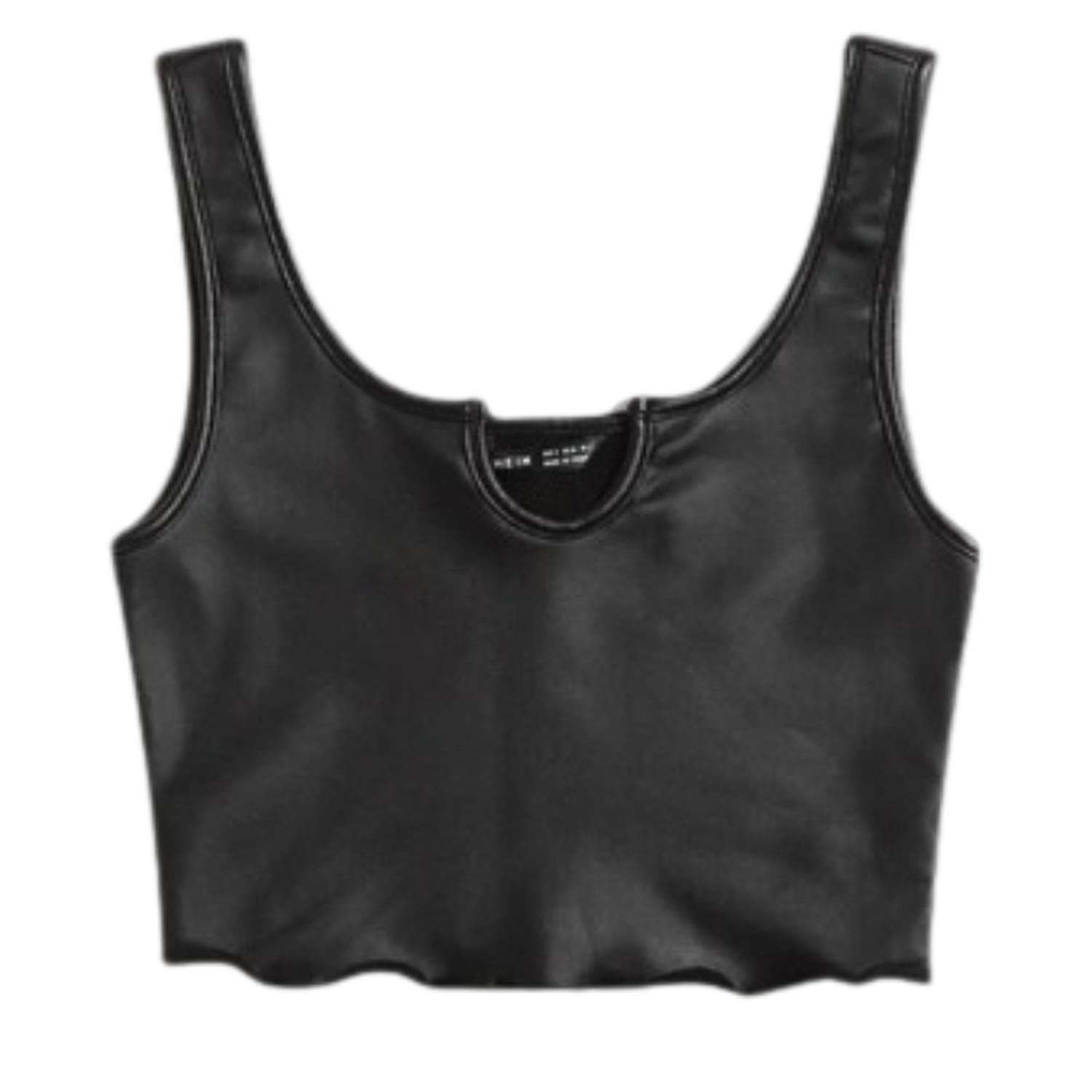 Crop Top de PU sin Mangas-1
