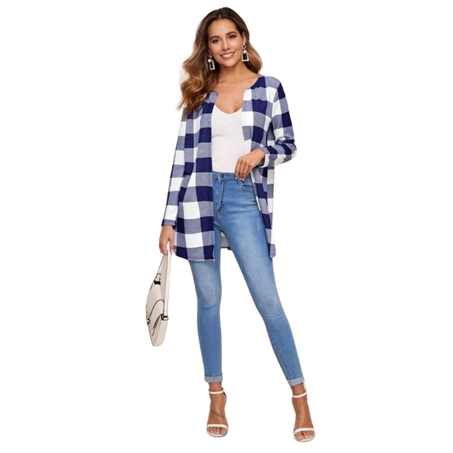Cardigan Cuadro Azul Chic-4