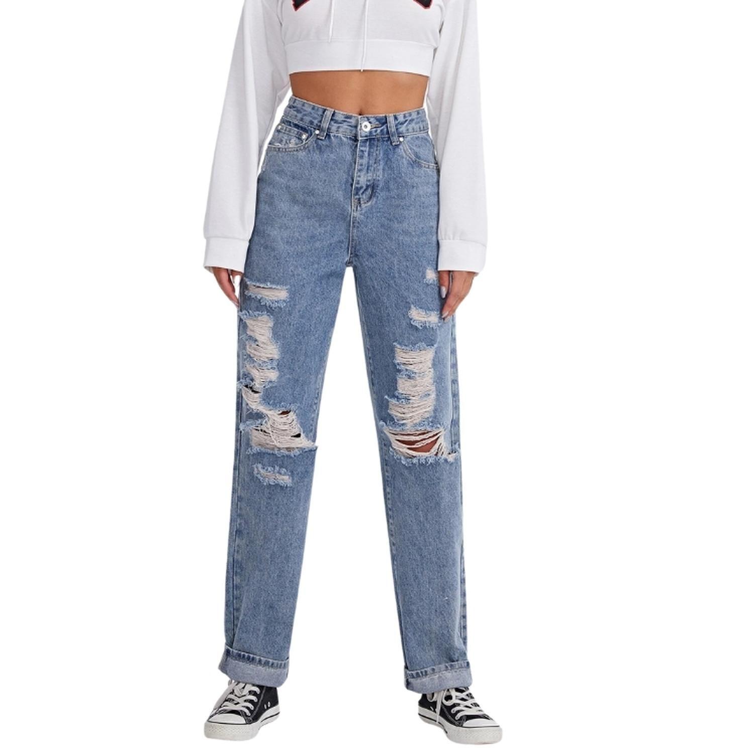 Jeans de Pierna Recta Rotos-2