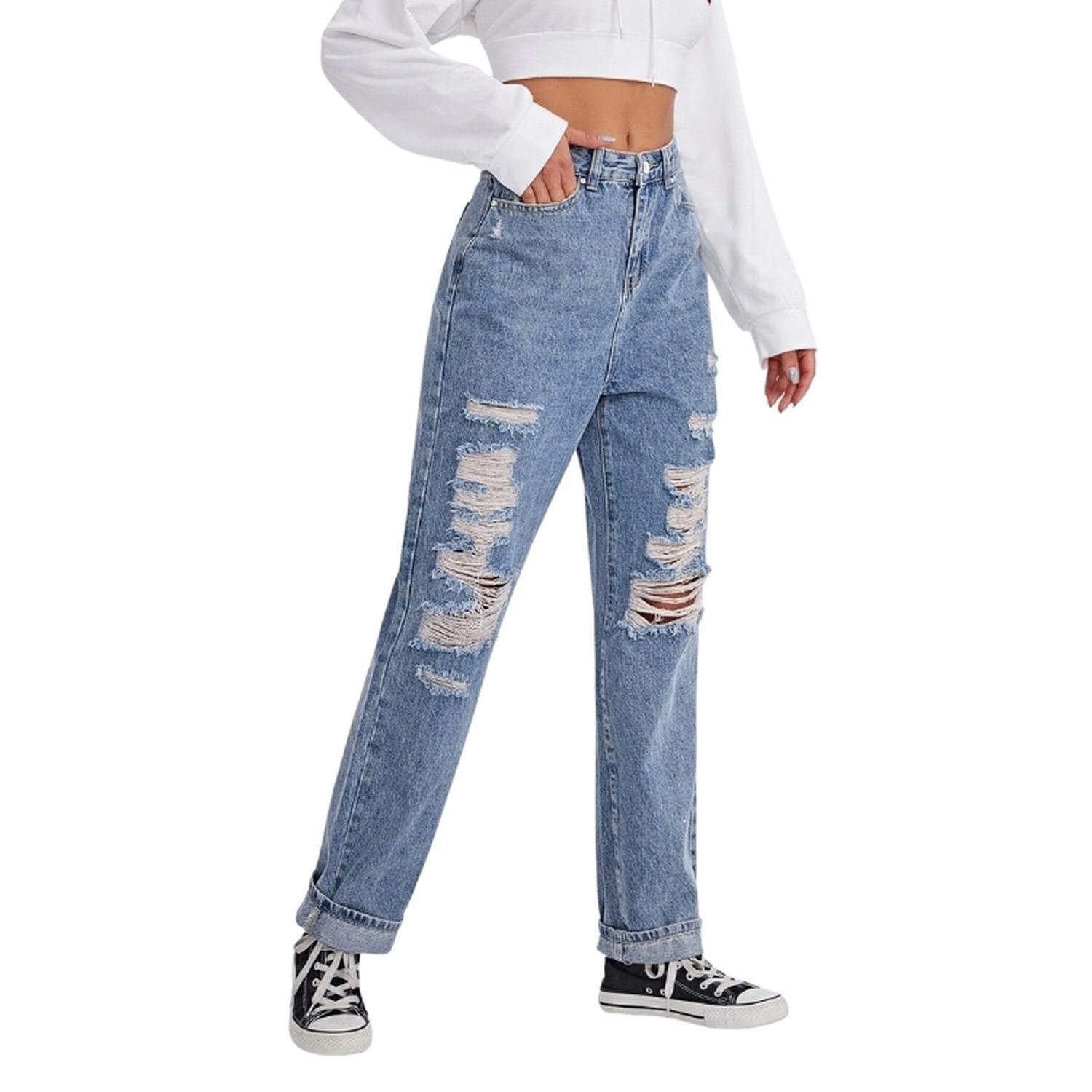 Jeans de Pierna Recta Rotos-3