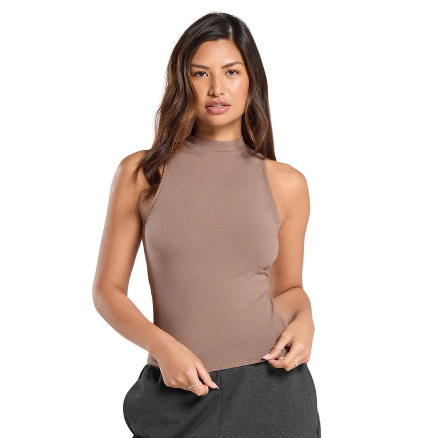 Top Mocha sin Mangas Cuello Medio-0
