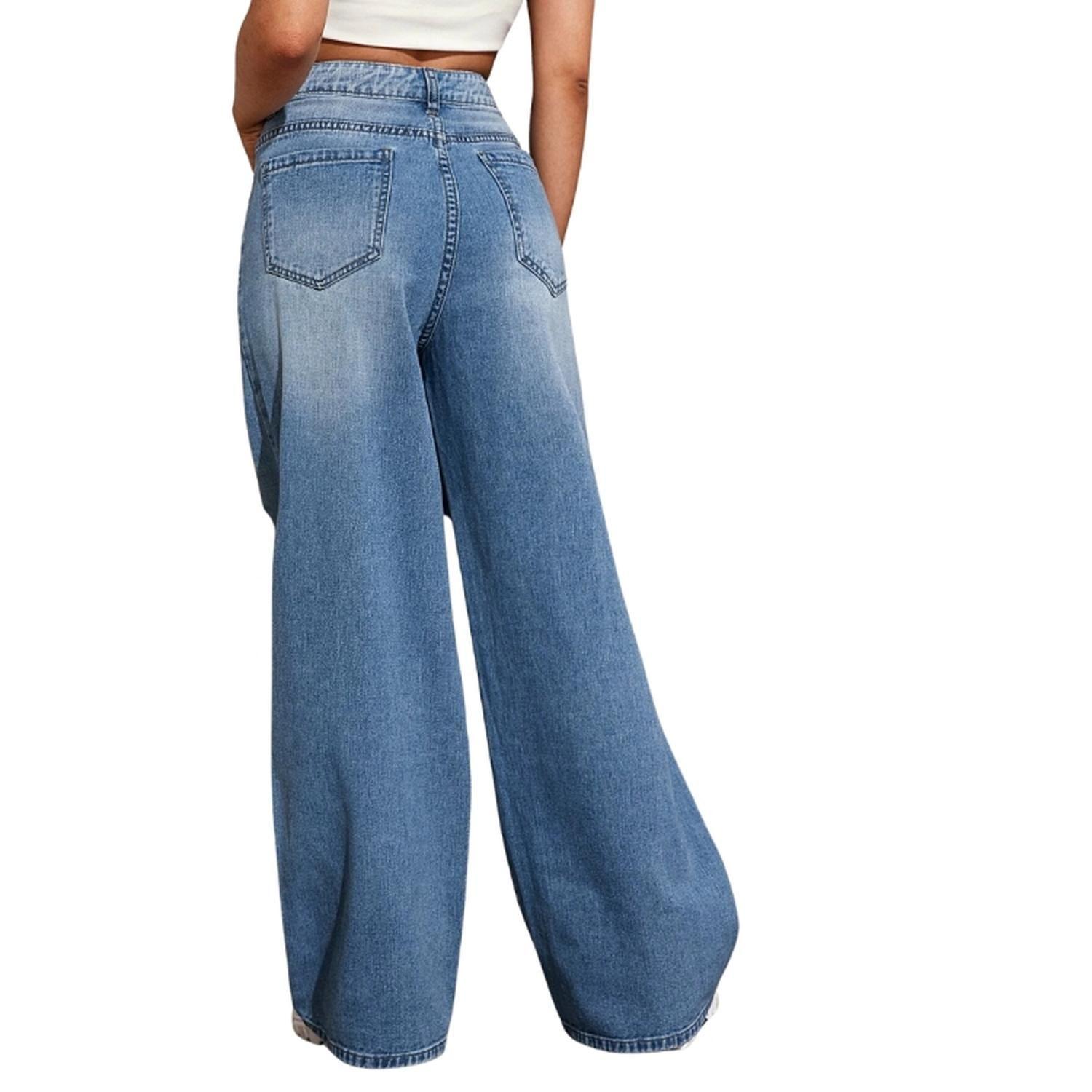 Jeans de Pierna Ancha Rotos - Color Azul-2