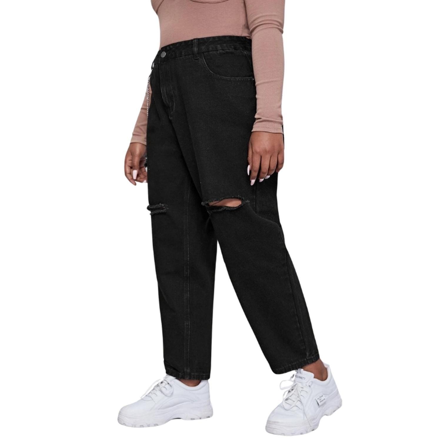 Jeans Mom Rotos con Cadena Plus Size-2