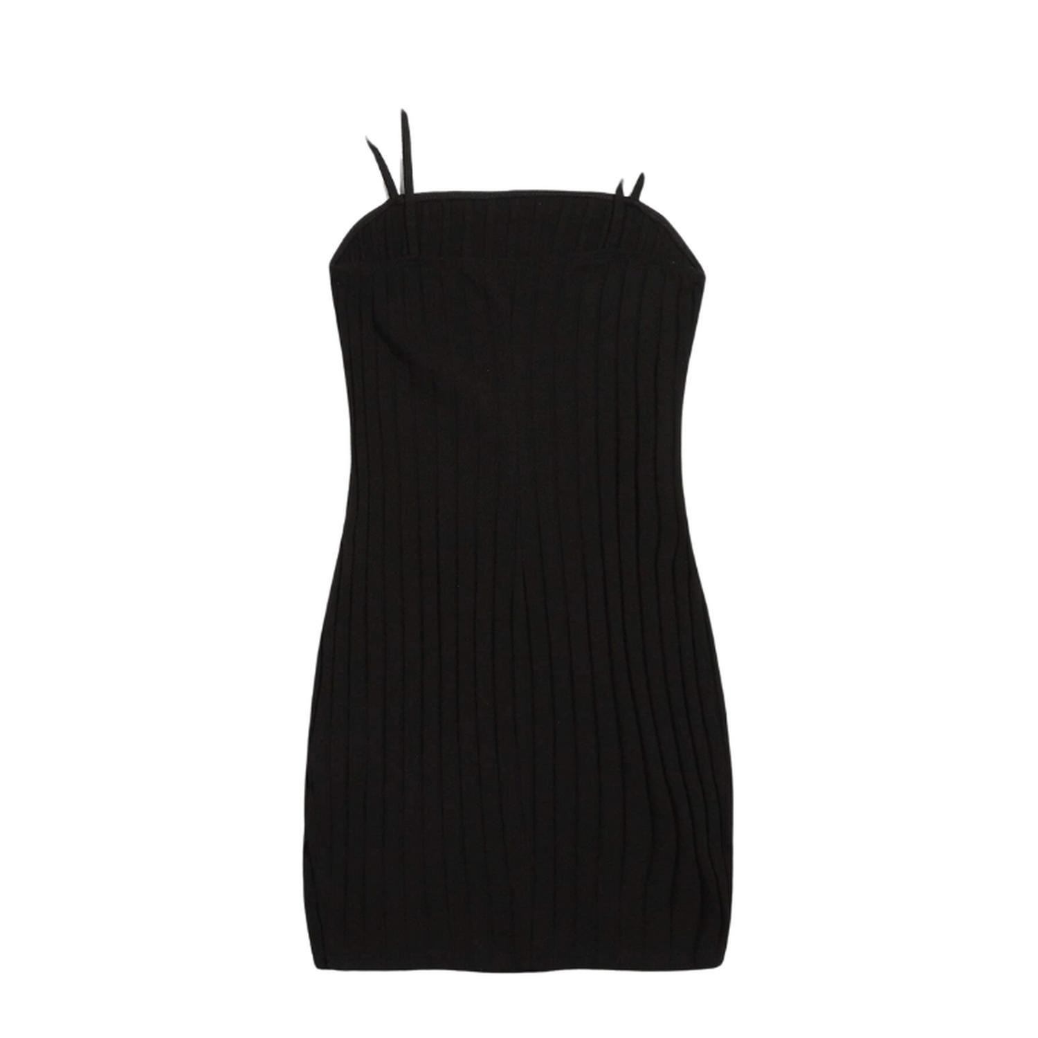 Vestido Negro Mini Bodycon Ajustado Con Tirantes Acanalados-4