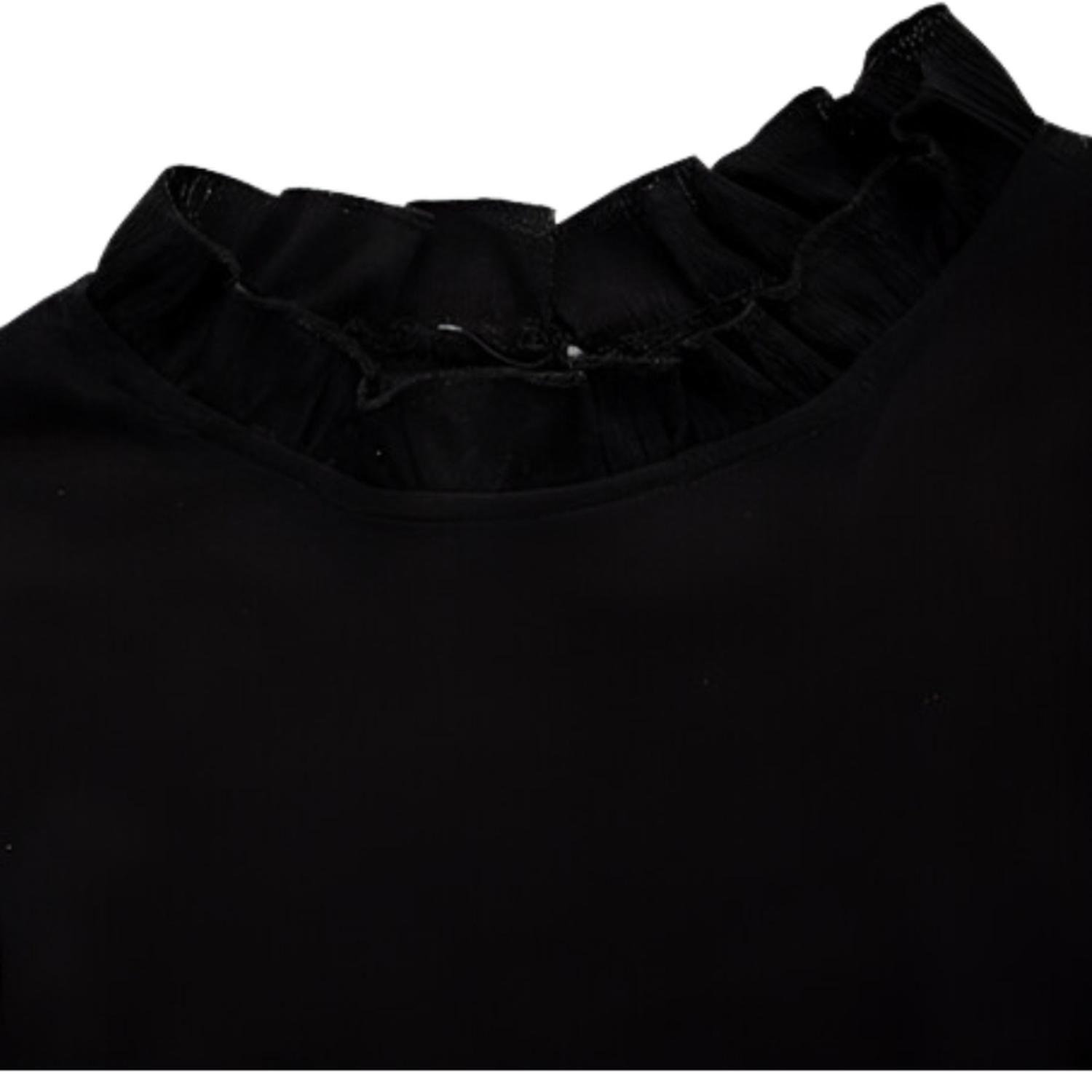 Camiseta de Punto Negro con Ribetes de Volantes-2