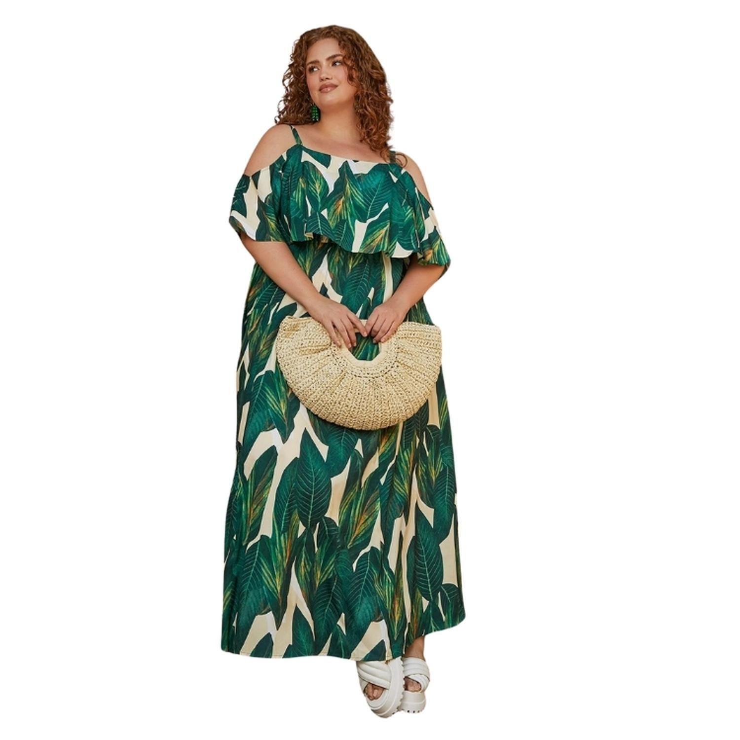Vestido con Volantes y Hombros Descubiertos-0