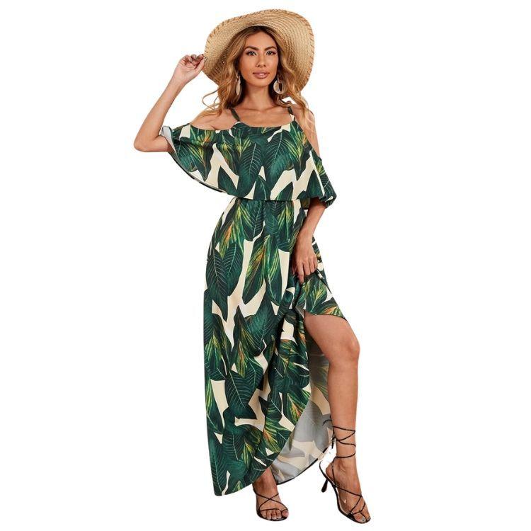 Vestido con Volantes y Hombros Descubiertos-1
