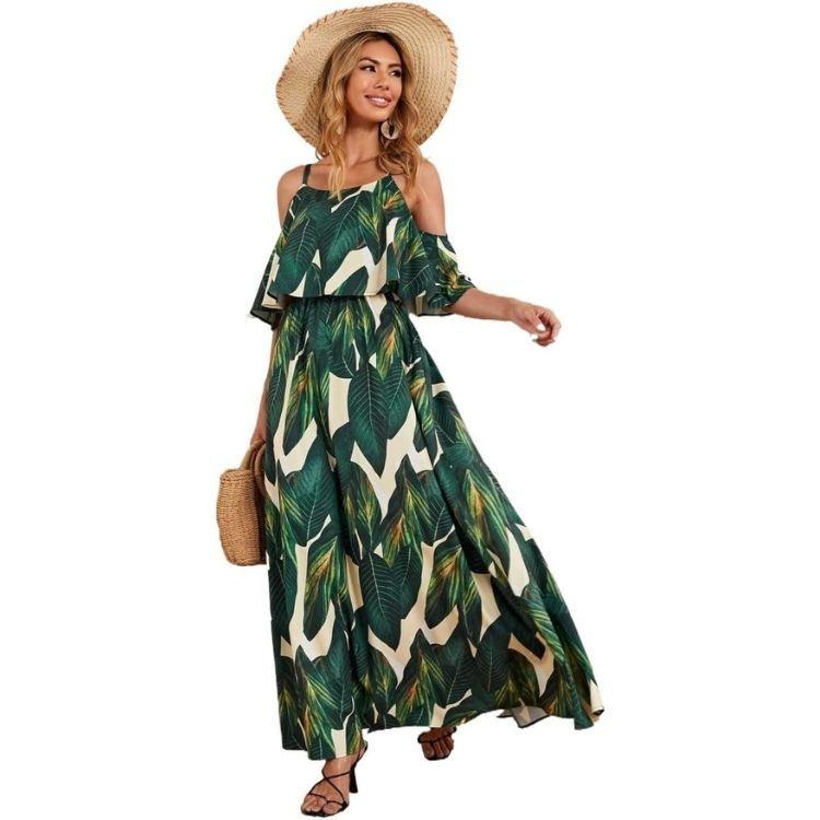 Vestido con Volantes y Hombros Descubiertos-2