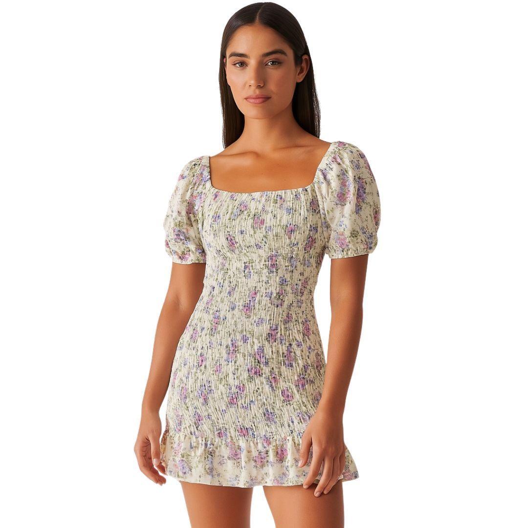 Vestido Fruncido Floral Manga Farol-2