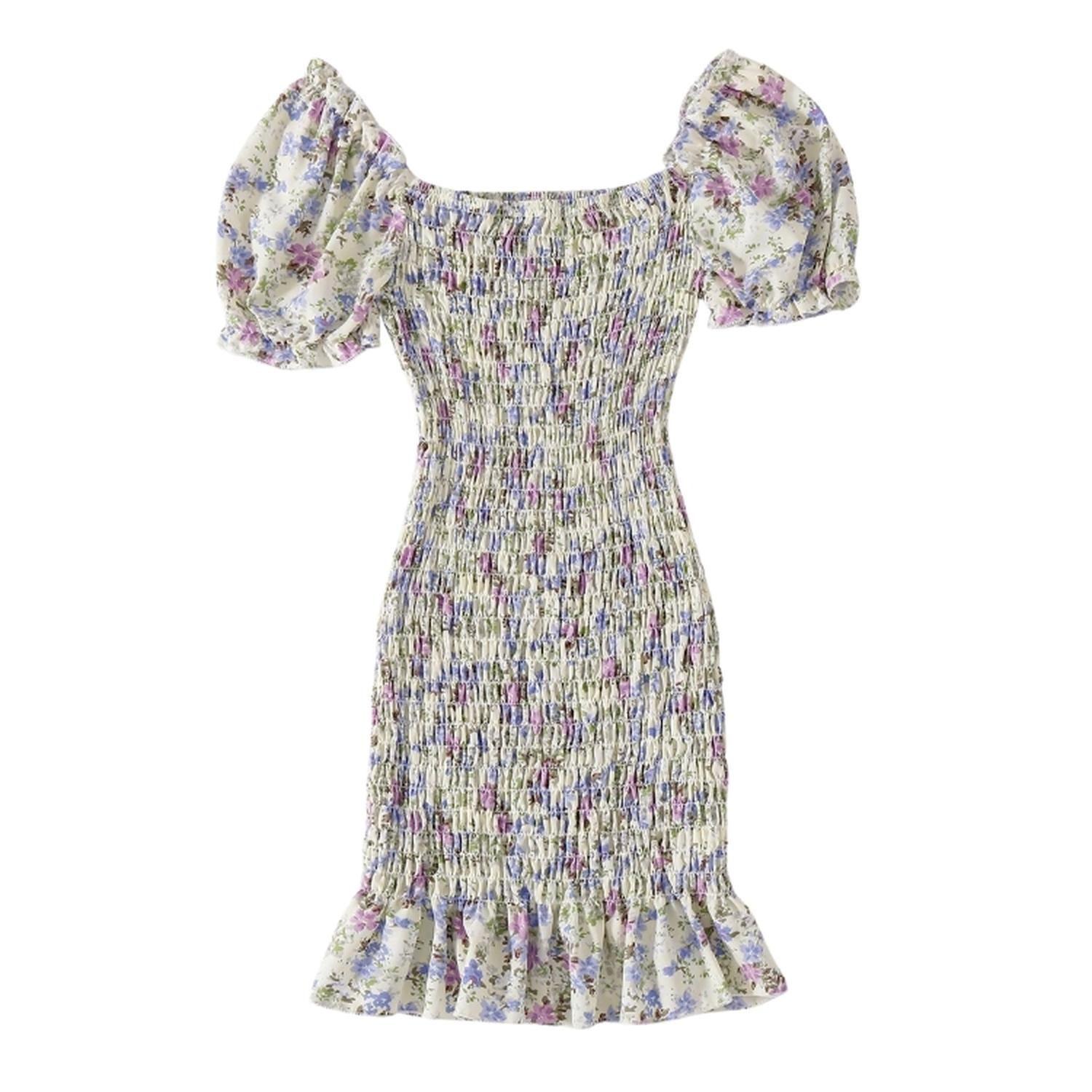 Vestido Fruncido Floral Manga Farol-3