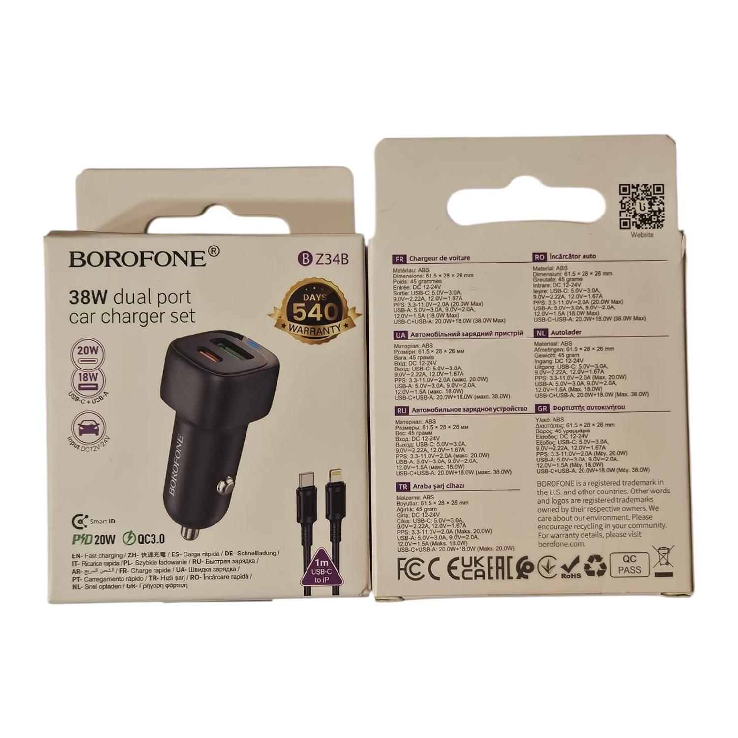 Cargador de Auto Super Rápido 38W Doble USB + Cable USB-C a Lightning-2