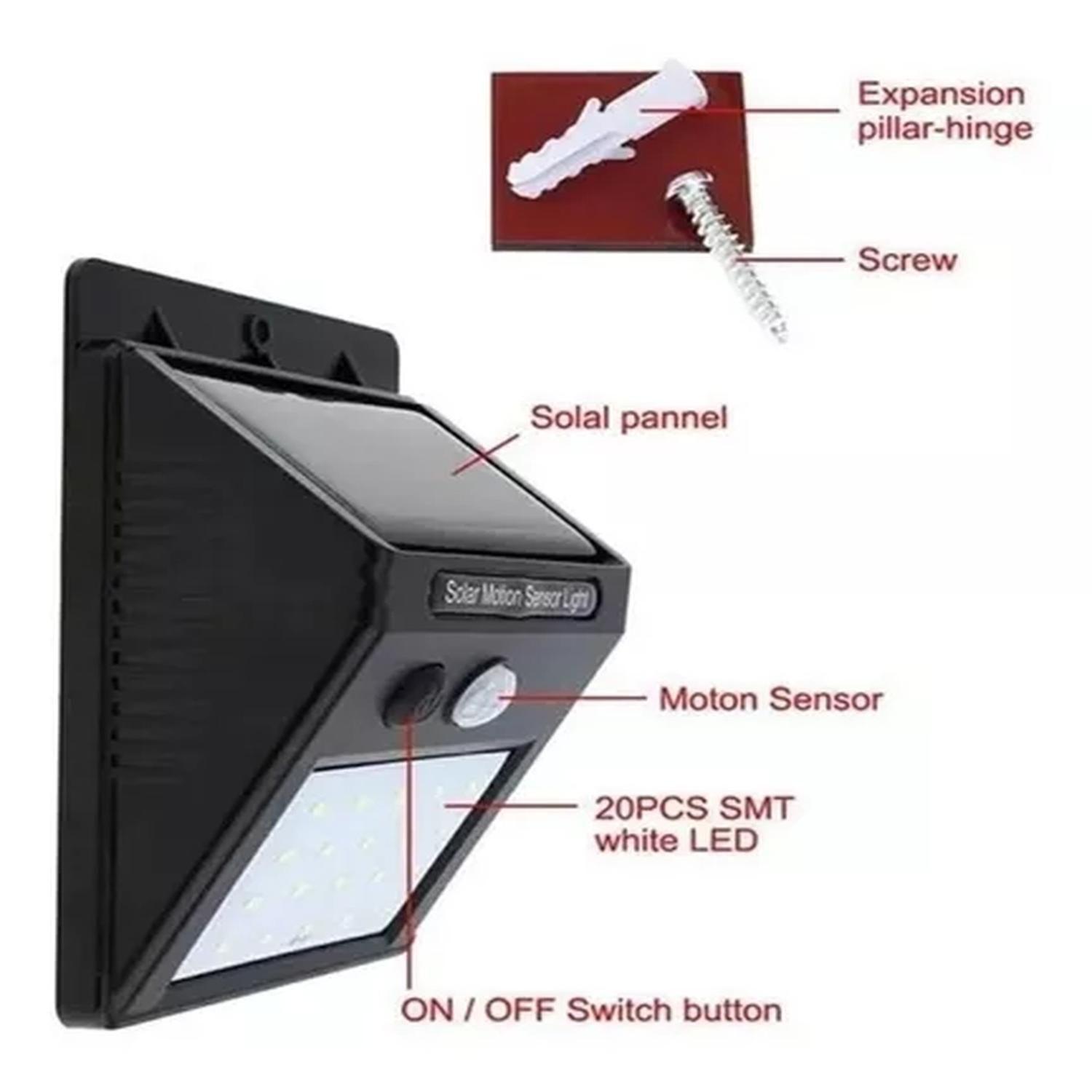 Foco Luz Solar 20 Led Sensor Movimiento Exterior-3