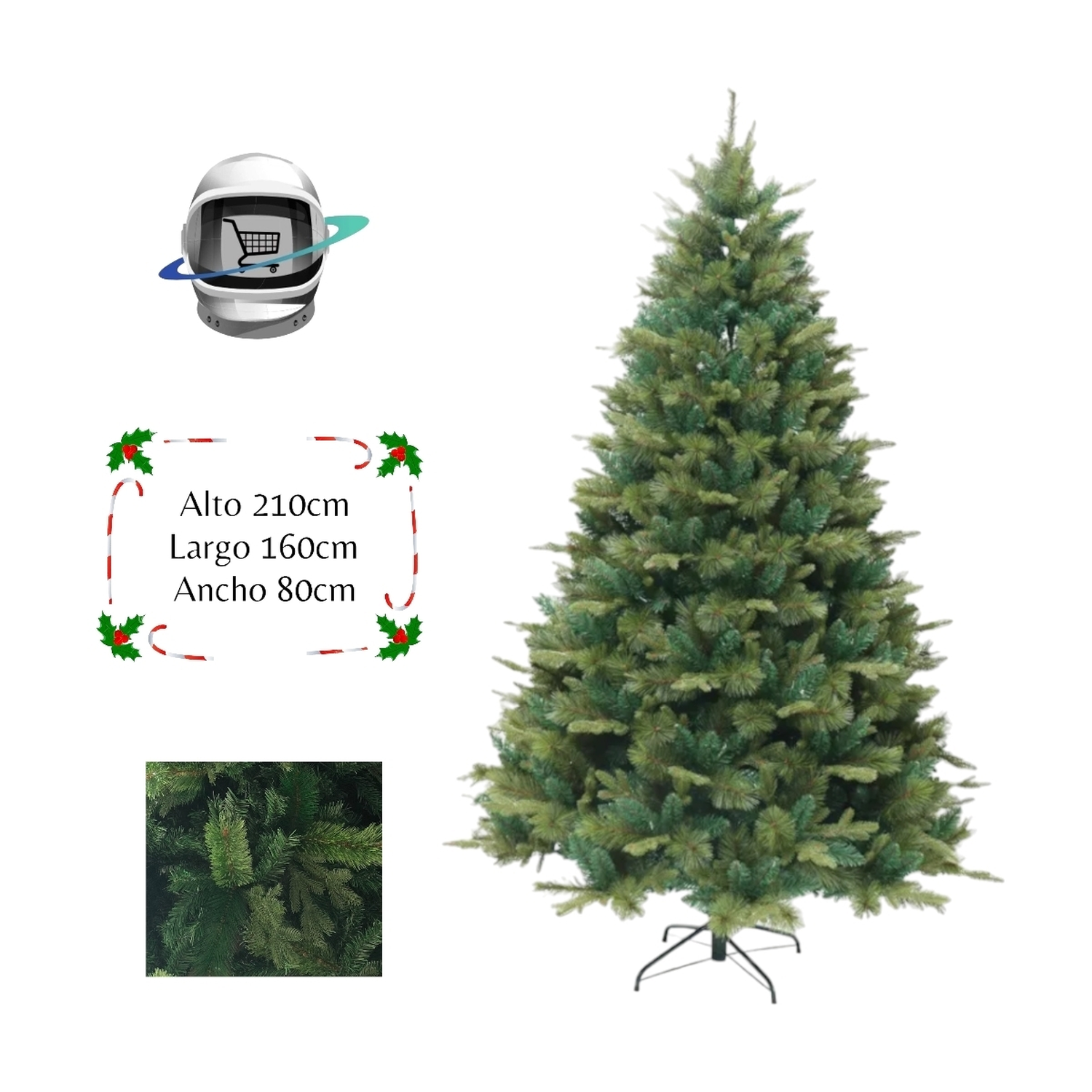 Arbol de Navidad 210cm Triple Ramas Hojas Frondoso-0