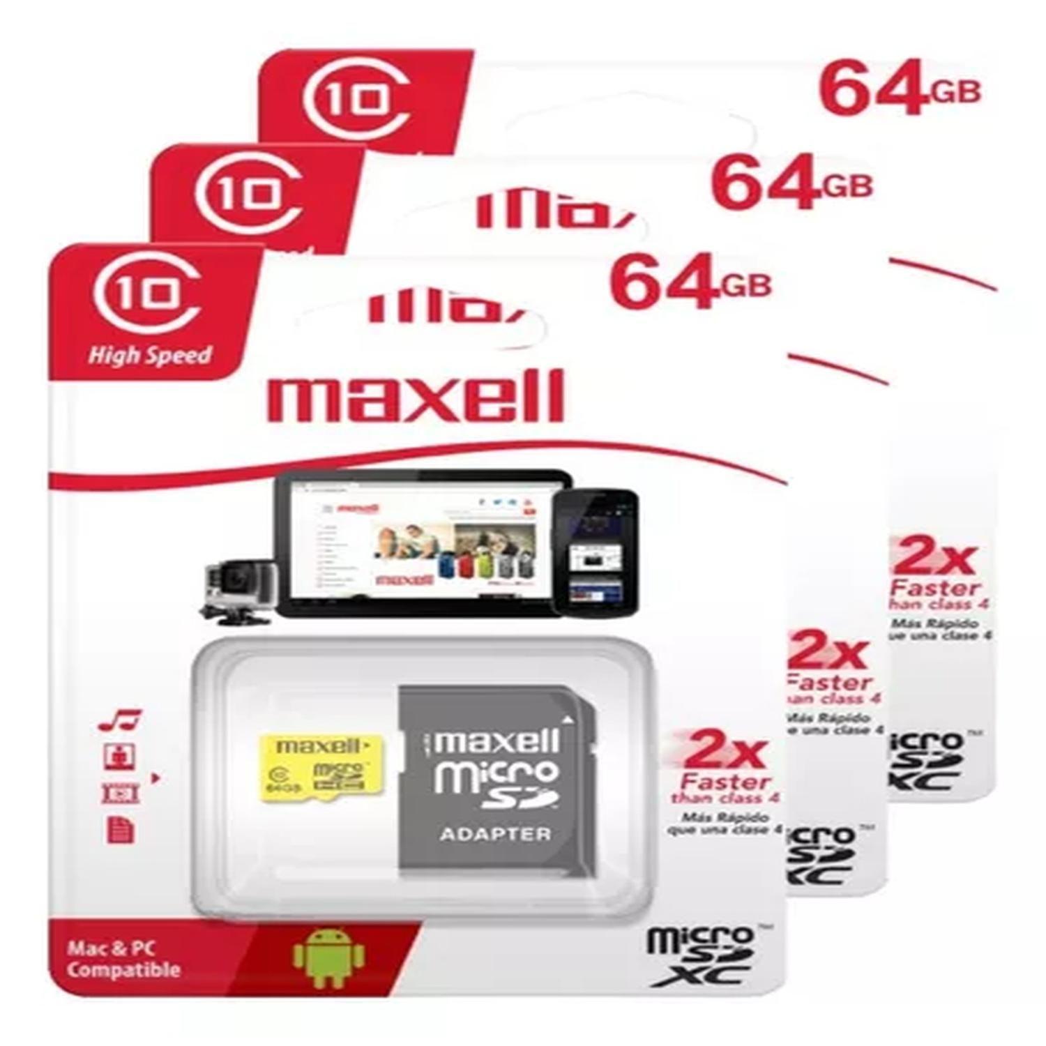 Pack 3 Tarjeta Micro Sd Maxell 64gb Clase 10-0