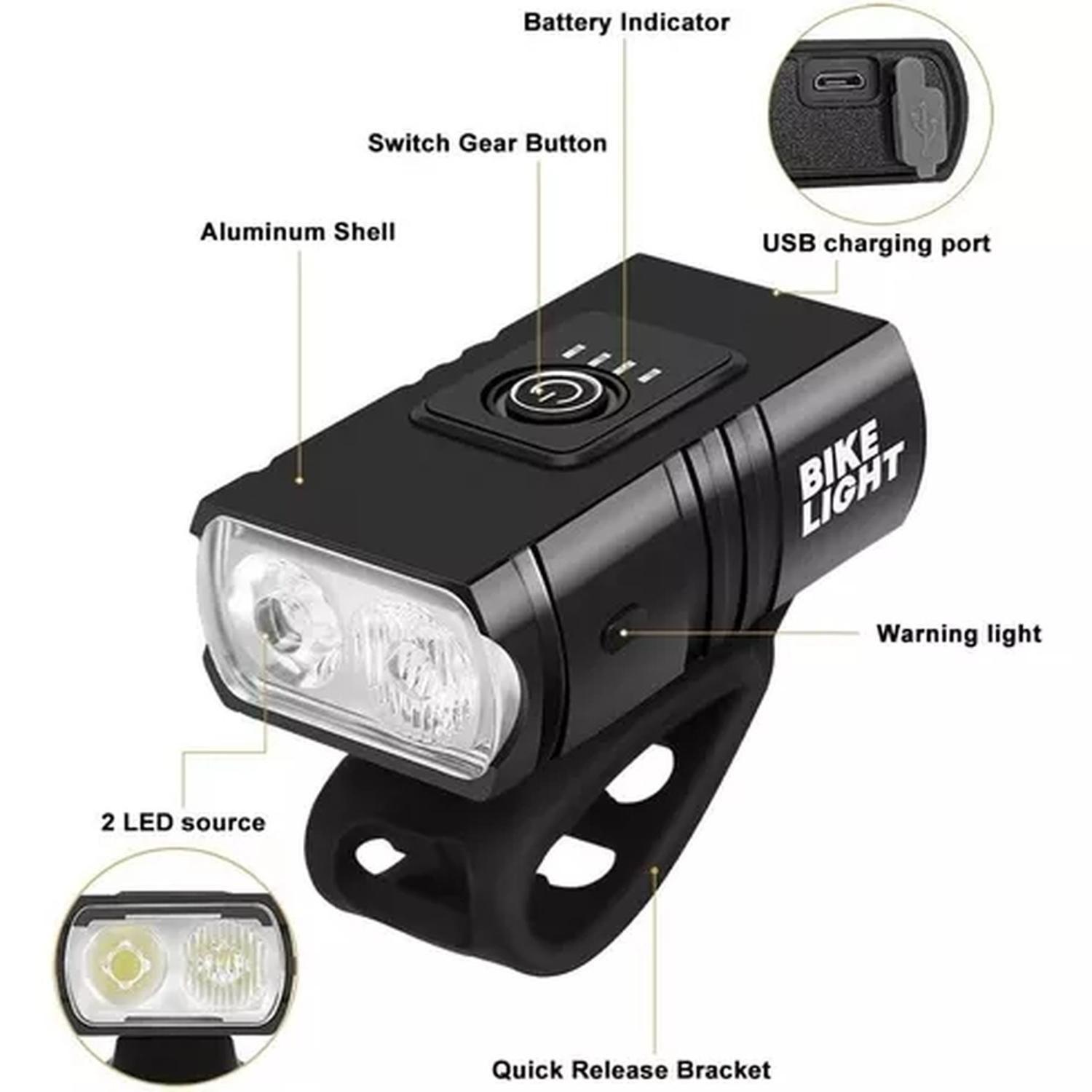 Luz Bicicleta Delantera Usb Recargable 1000 Lumen 2 Led Ipx5-1