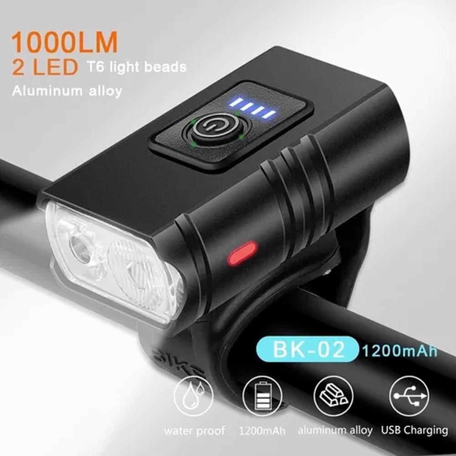 Luz Bicicleta Delantera Usb Recargable 1000 Lumen 2 Led Ipx5-5