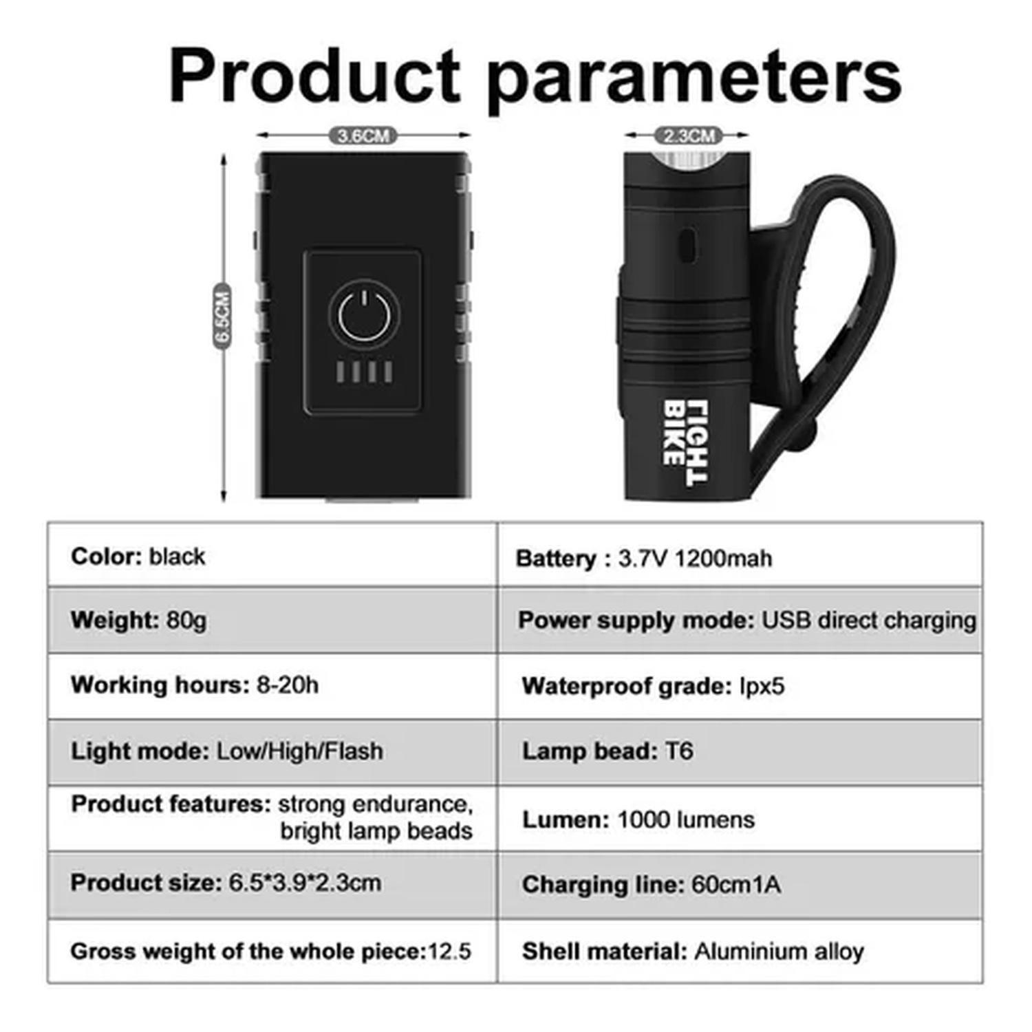 Luz Bicicleta Delantera Usb Recargable 1000 Lumen 2 Led Ipx5-6