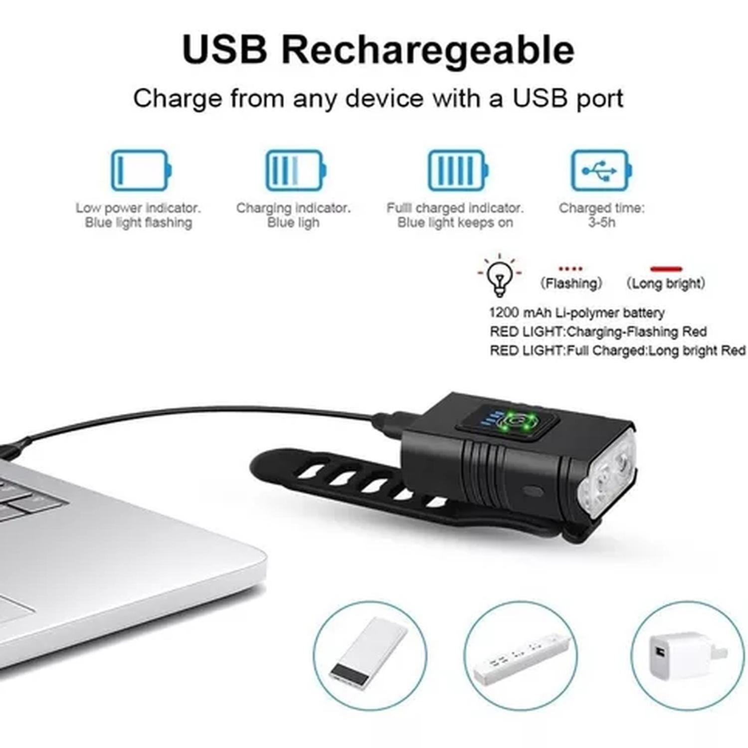 Luz Bicicleta Delantera Usb Recargable 1000 Lumen 2 Led Ipx5-7