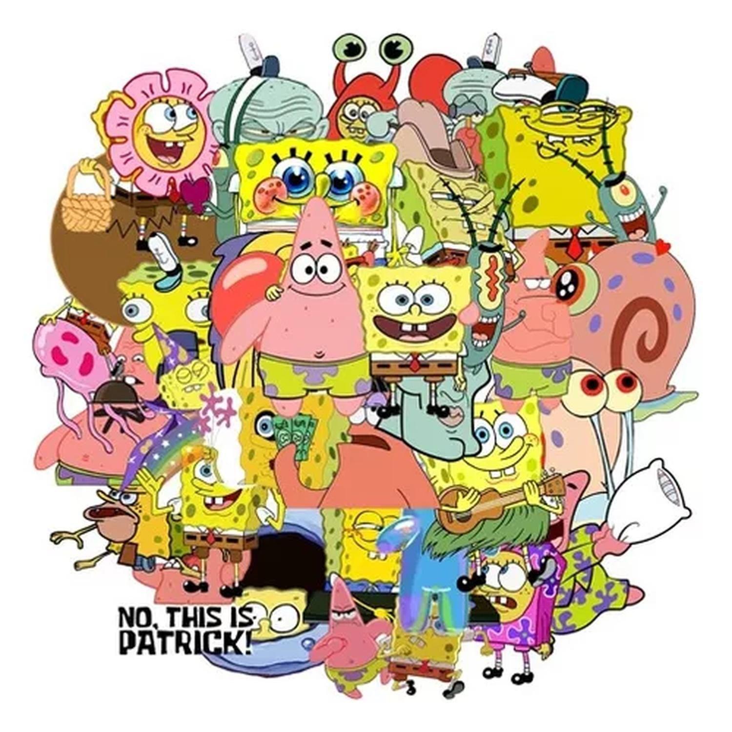 50 Stickers Bob Esponja Patricio Calamardo / Calcomania-0