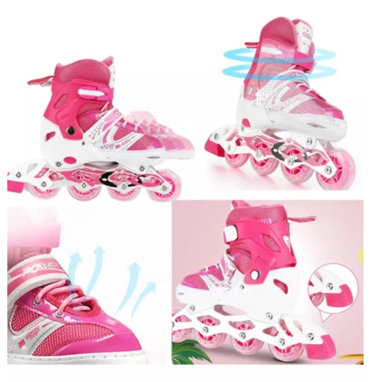 Patines Lineales Rosa mas Kit de Protección Talla S 30 AL 33-2