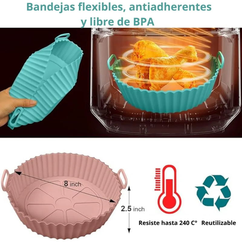 X2 Moldes Air Fryer Bandeja Silicona Antiadherente Reutiliza-4