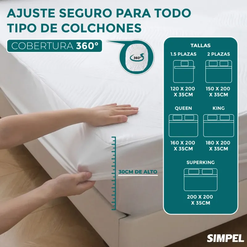 Cubrecolchon Impermeable Bamb Soft Simpel Super King Blanco Rayas-4