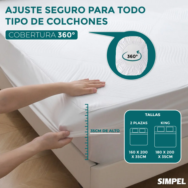 Cubrecolchon Impermeable Bamb Soft Simpel 2 Plazas King Blanco Rayas-3