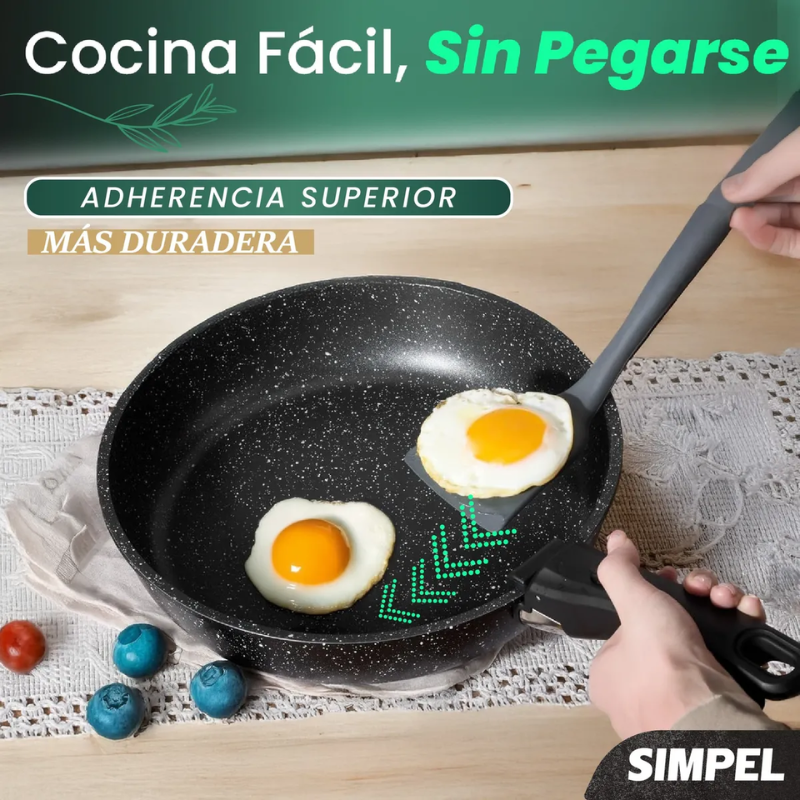 Juego De Ollas Y Sarten Simpel Antiadherente Granito 15pzs Negro-4
