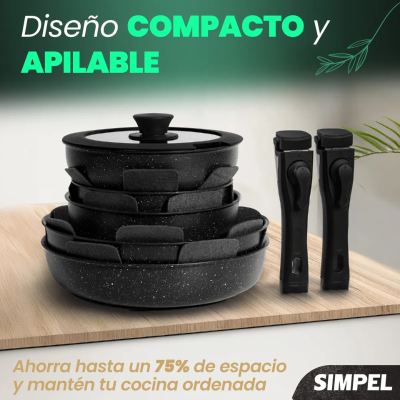 Juego De Ollas Y Sarten Simpel Antiadherente Granito 15pzs Negro-5