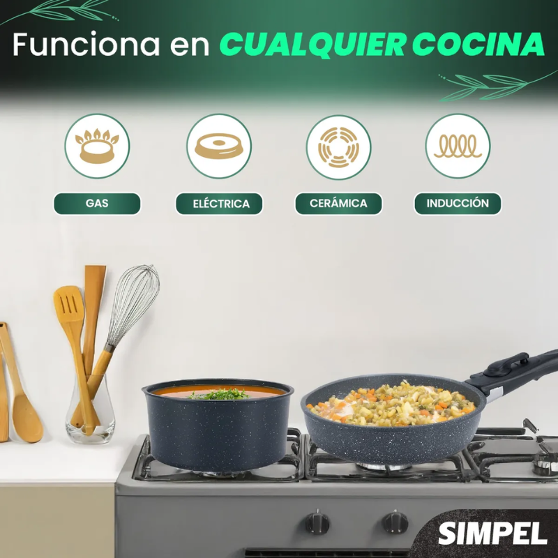 Juego De Ollas Y Sarten Simpel Antiadherente Granito 15pzs Negro-6