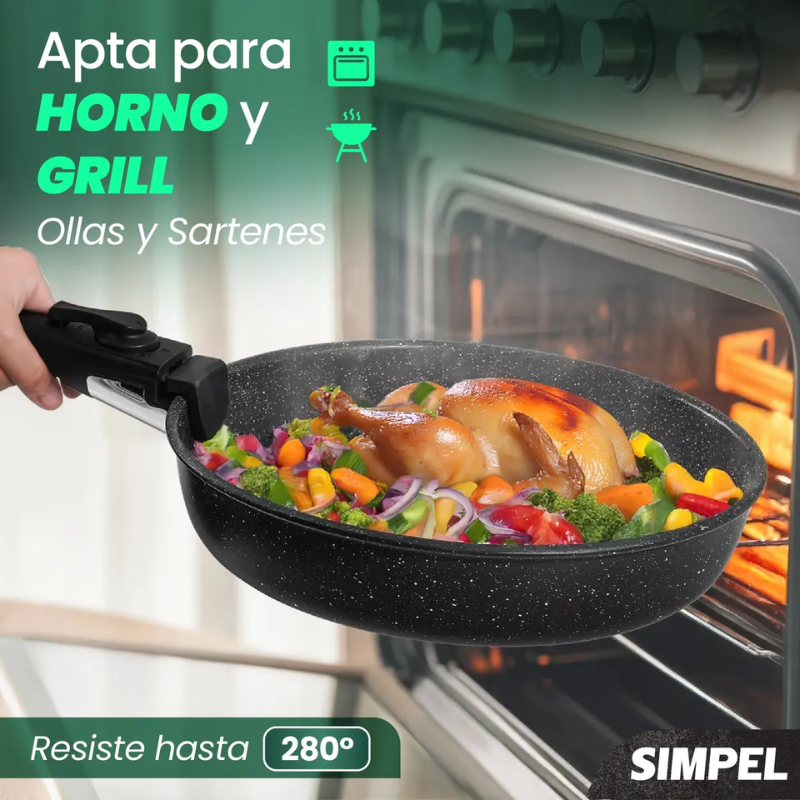 Juego De Ollas Y Sarten Simpel Antiadherente Granito 15pzs Negro-7