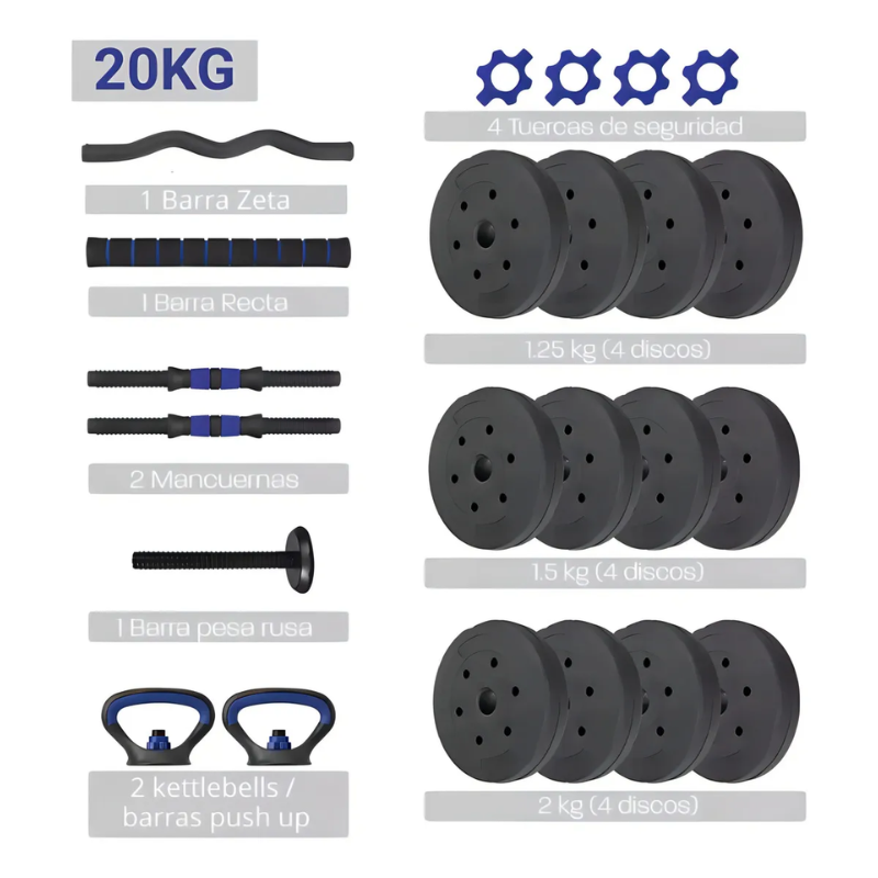 Set Mancuernas Barras Pesas Rusas Unibles 20 Kg Fitness Hyperhike-2