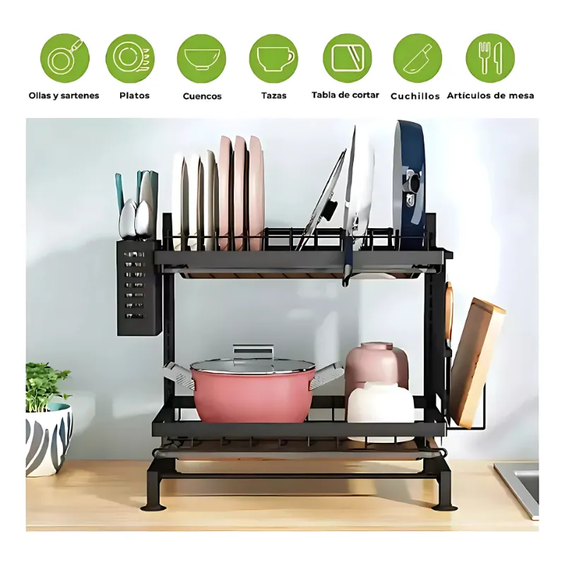 Secador Escurridor De Loza 2 Niveles Organizador De Cocina-2