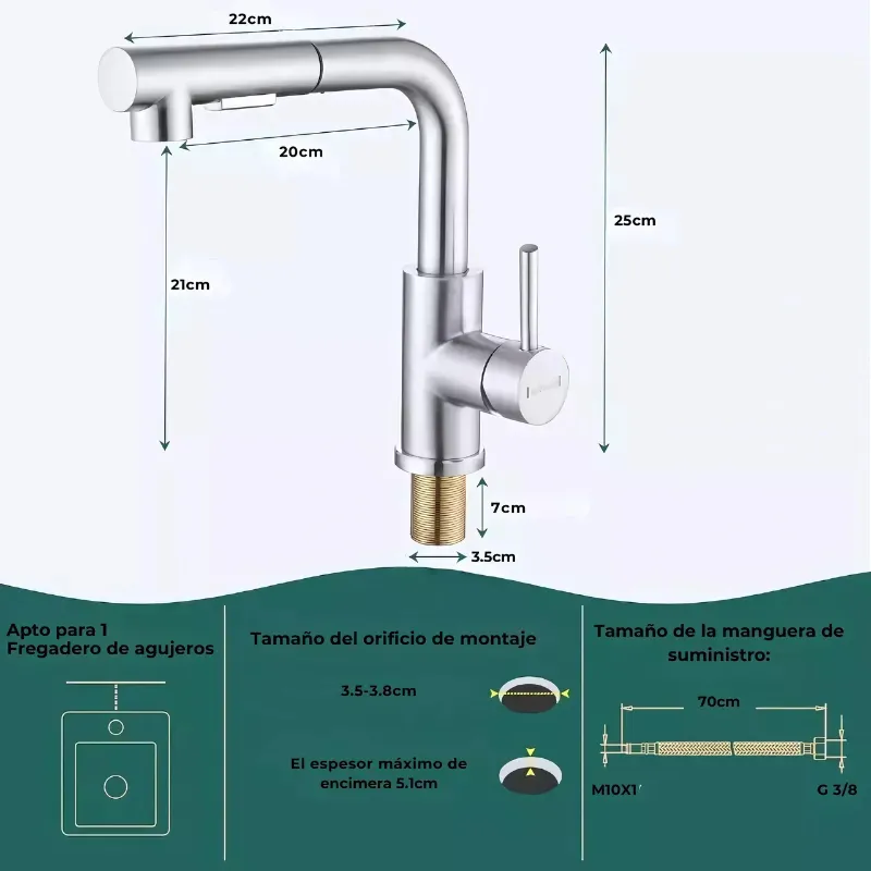 Grifo Giratorio Extensible De Lavaloza Con Rociador 360-3