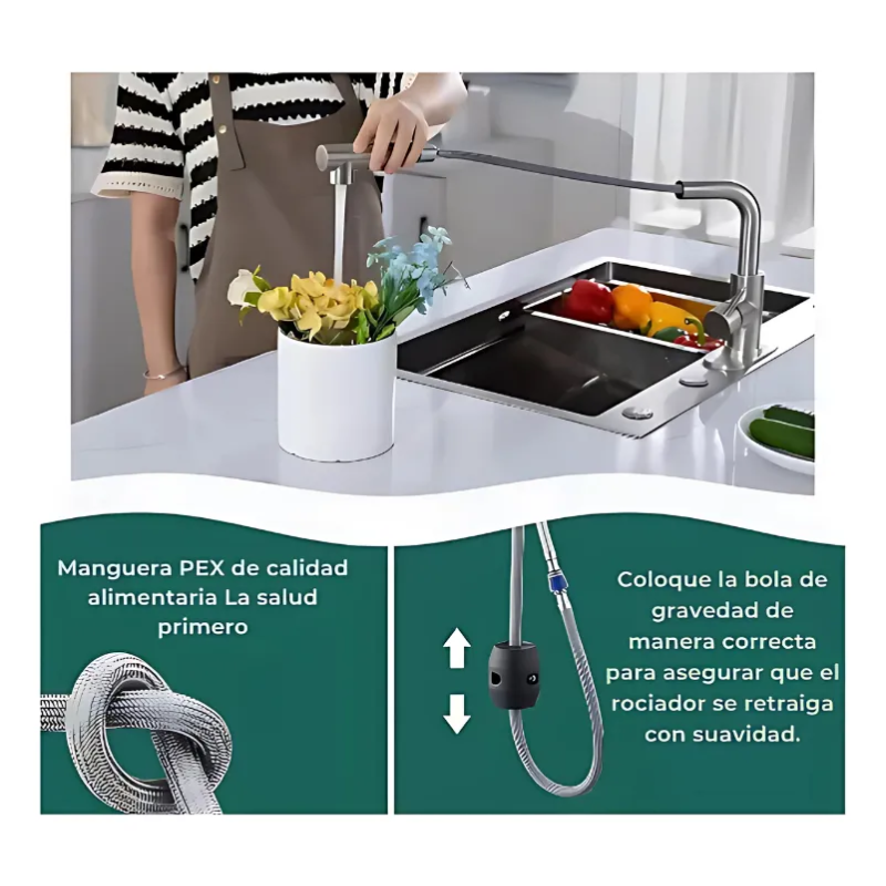 Grifo Giratorio Extensible De Lavaloza Con Rociador 360-3