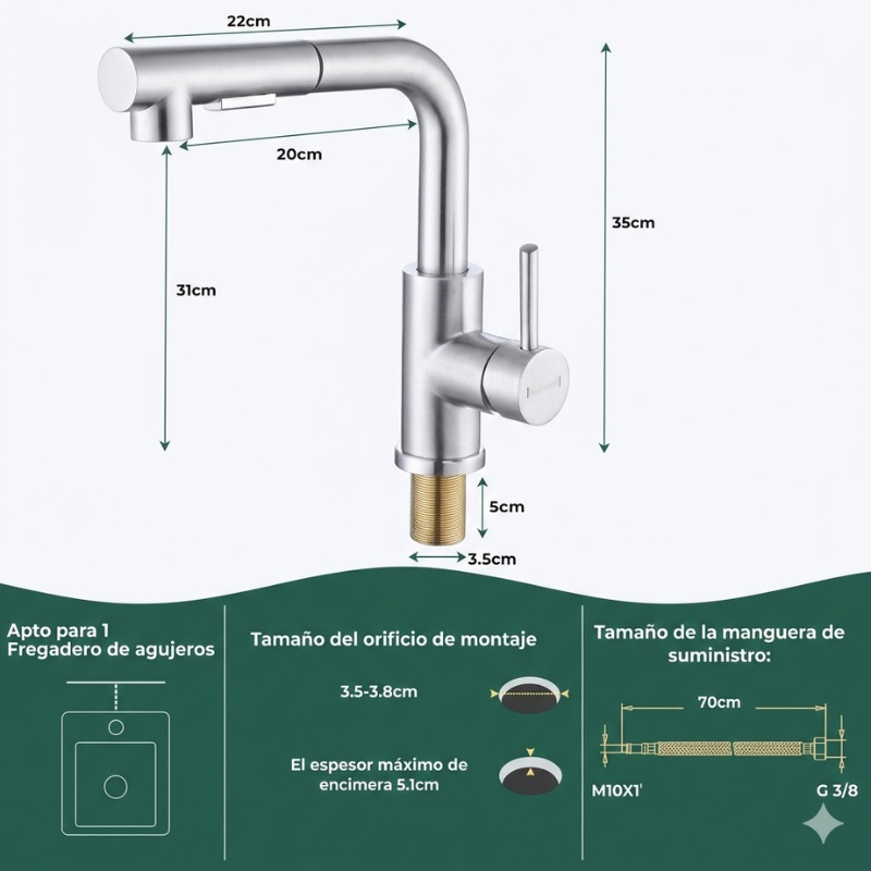 Grifo Giratorio Extensible De Lavaloza Con Rociador 360-6